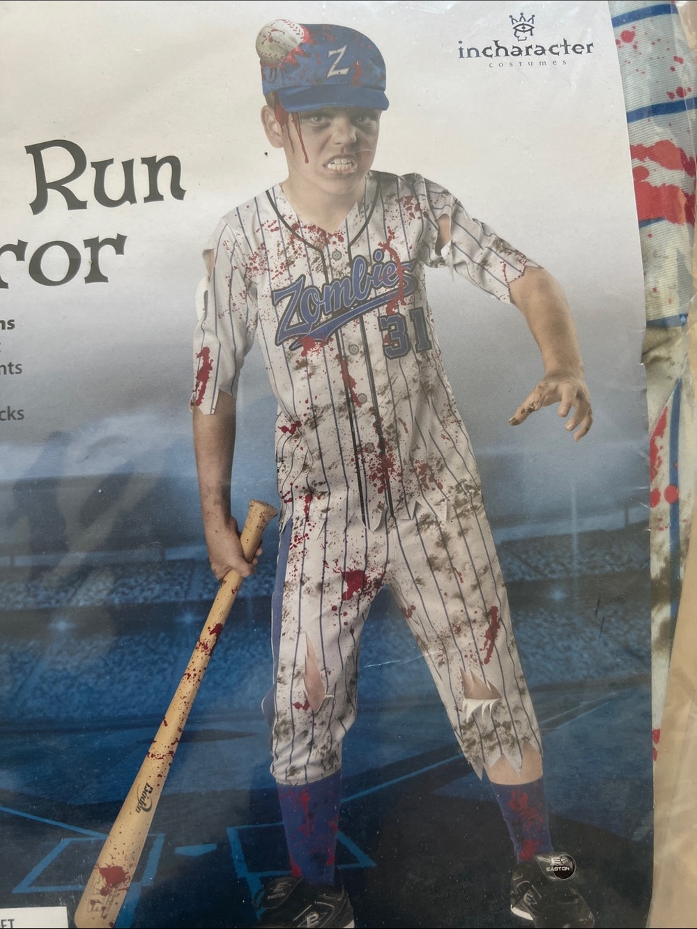 Home Run Horror Boys' Baseball Costume - White/Blue